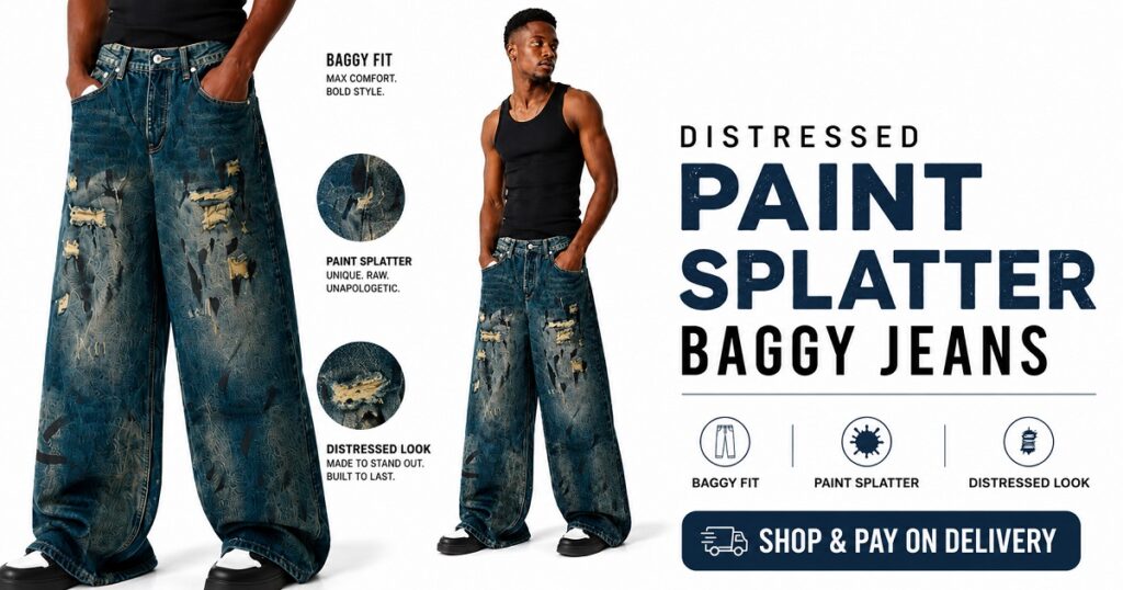 Distressed Paint Splatter Baggy Jeans – Shop & Pay on Delivery