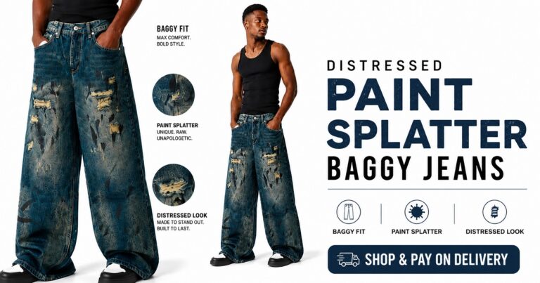 Distressed Paint Splatter Baggy Jeans – Shop & Pay on Delivery