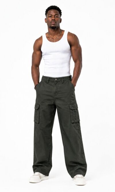 Olive Wide-Leg Cargo Pants