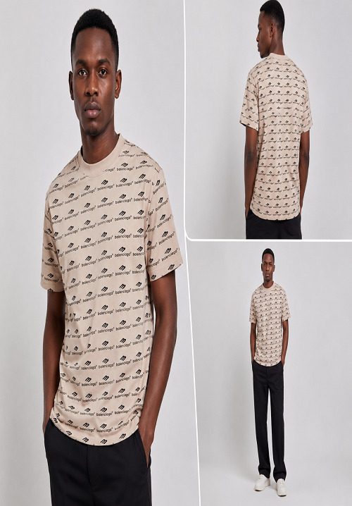 Sand Allover Logo Oversized Tee